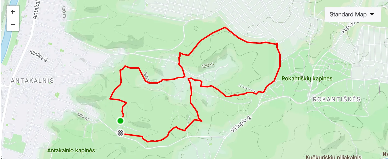 MTB maršruto žemėlapis Antakalnio trasa Vilniuje